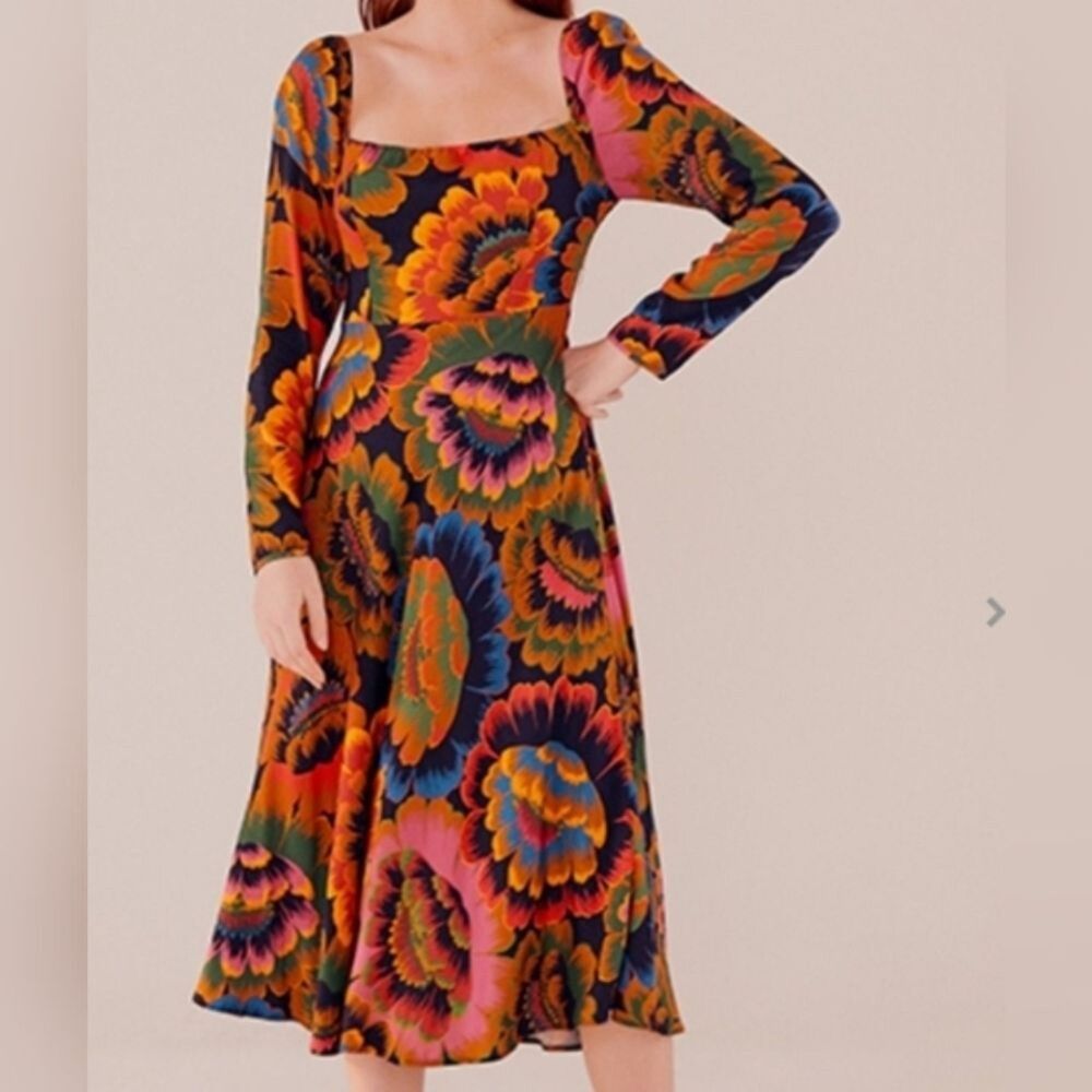 Farm Rio Floral Long Sleeve Dress Size Small Chic Feminine Boho Whimsigoth